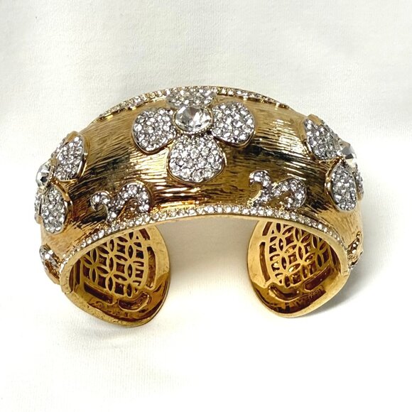 Brighton thick chunky rhinestone gold tone color flower jewel bangle bracelet - Picture 2 of 7